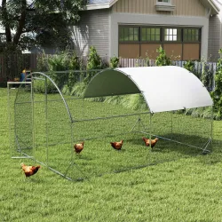 Gallinero de Exterior Grande para 6-12 Gallinas de Acero Galvanizado con Techo de Tela Oxford 2,8x3,8x1,97m Plata - Ogal.Es