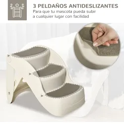 Escalera para Mascotas de 3 Peldaños Plegable Escalón para Perros Gatos para Cama Sofá 49x38x38 cm Crema - Ogal.Es