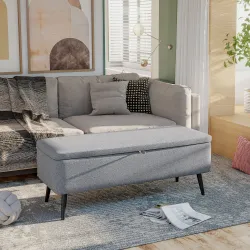 Banco de Almacenamiento con Tapa Abatible y Patas de Acero para Dormitorio Salón Entrada 101x38,5x44,5 cm Gris - Ogal.Es