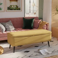 Banco de Almacenamiento con Tapa Abatible y Patas de Acero para Dormitorio Salón Entrada 101x38,5x44,5cm Amarillo - Ogal.Es