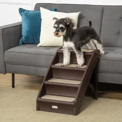 Escalón para Perros Gatos Portátil con Alfombras Antideslizantes para Cama Sofá Carga 20 kg 62x38x49,5 cm Marrón - Ogal.Es