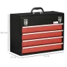 Caja de Herramientas de Acero con 4 Cajones Bandeja Tapa Abatible y Cierres Metálicos 51x22x39,5 cm Negro y Rojo - Ogal.Es