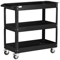 Carro de Herramientas con Ruedas 3 Estantes y Asa Lateral para Garaje Mecánico Hogar 83x35,3x76 cm Negro - Ogal.Es