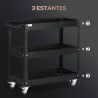 Carro de Herramientas con Ruedas 3 Estantes y Asa Lateral para Garaje Mecánico Hogar 83x35,3x76 cm Negro - Ogal.Es