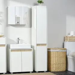 Columna de Baño Armario Alto Auxiliar con Estantes Ajustables para Ducha Aseo Dormitorio 30x33x165 cm Blanco - Ogal.Es