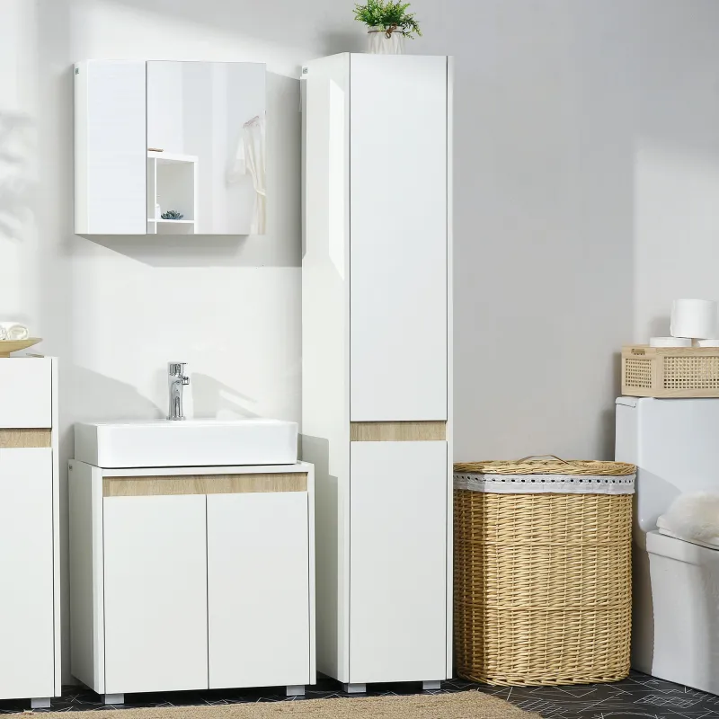 Columna de Baño Armario Alto Auxiliar con Estantes Ajustables para Ducha Aseo Dormitorio 30x33x165 cm Blanco - Ogal.Es