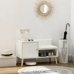 Banco Zapatero para 4 Pares con Compartimento Abierto y Asiento con Cojín para Entrada Pasillo 80x33x49 cm Blanco - Ogal.Es