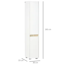 Columna de Baño Armario Alto Auxiliar con Estantes Ajustables para Ducha Aseo Dormitorio 30x33x165 cm Blanco - Ogal.Es