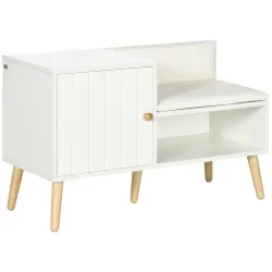 Banco Zapatero para 4 Pares con Compartimento Abierto y Asiento con Cojín para Entrada Pasillo 80x33x49 cm Blanco - Ogal.Es