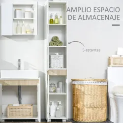 Columna de Baño Armario Alto Auxiliar con Estantes Ajustables para Ducha Aseo Dormitorio 30x33x165 cm Blanco - Ogal.Es