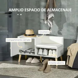 Banco Zapatero para 4 Pares con Compartimento Abierto y Asiento con Cojín para Entrada Pasillo 80x33x49 cm Blanco - Ogal.Es