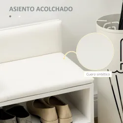 Banco Zapatero para 4 Pares con Compartimento Abierto y Asiento con Cojín para Entrada Pasillo 80x33x49 cm Blanco - Ogal.Es