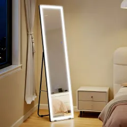 Espejo de Pie de Pared y Suelo con Luz LED y Mando a Distancia con Brillo Ajustable 40x37x157,5 cm Plata y Negro - Ogal.Es