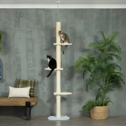 Árbol para Gatos de Suelo a Techo con Altura Ajustable Poste de Sisal y Bola para Jugar 47x34x220-260 cm Crema - Ogal.Es