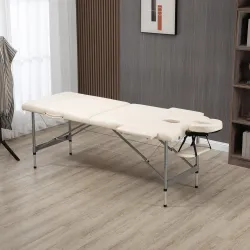 Camilla de Masaje Plegable con Altura Ajustable en 7 Posiciones Reposacabezas y Apoyabrazos 185x70x58-82 cm Beige - Ogal.Es
