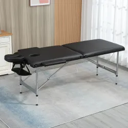 Camilla de Masaje Plegable con Altura Ajustable en 7 Posiciones Reposacabezas y Apoyabrazos 185x70x58-82 cm Negro - Ogal.Es