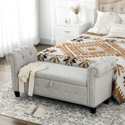 Banqueta Pie de Cama con Almacenamiento y Reposabrazos para Dormitorio Salón Pasillo 146,5x49x74,5 cm Gris Claro - Ogal.Es