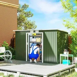 Caseta de Exterior 280x130x172 cm Cobertizo de Jardín con Puertas Correderas Base y Ventilaciones Verde Claro - Ogal.Es