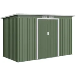 Caseta de Exterior 280x130x172 cm Cobertizo de Jardín con Puertas Correderas Base y Ventilaciones Verde Claro - Ogal.Es