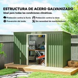 Caseta de Exterior 280x130x172 cm Cobertizo de Jardín con Puertas Correderas Base y Ventilaciones Verde Claro - Ogal.Es
