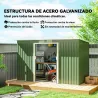 Caseta de Exterior 280x130x172 cm Cobertizo de Jardín con Puertas Correderas Base y Ventilaciones Verde Claro - Ogal.Es
