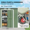 Caseta de Exterior 280x130x172 cm Cobertizo de Jardín con Puertas Correderas Base y Ventilaciones Verde Claro - Ogal.Es