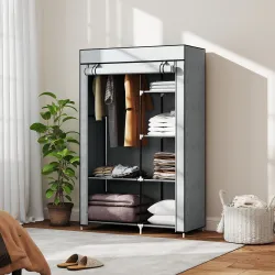 Armario de Tela Plegable Ropero Portátil con 6 Estantes y 1 Barra de Colgar para Dormitorio 103x43x162,5cm Gris - Ogal.Es