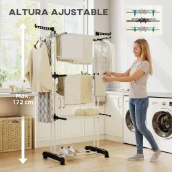 Tendedero de Ropa Plegable con Ruedas 3 Niveles con Alas Plegables y Colgadores 125x64x172 cm Negro y Blanco - Ogal.Es