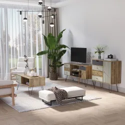 Cómoda con 4 Cajones Estilo Boho Cajonera de Madera con Patas de Metal para Salón Dormitorio 79x39x86 cm Marrón - Ogal.Es