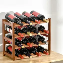 Botellero de Madera Bambú de 4 Niveles para 16 Botellas de Vino Carga Máxima 75 kg 43x23,5x38 cm Marrón - Ogal.Es