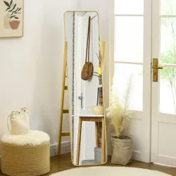 Espejo de Pie de Cuerpo Entero con Perchero para Dormitorio Entrada Salón 40x35x147 cm Natural - Ogal.Es
