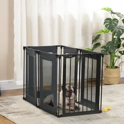 Parque Plegable para Perros de 6 Paneles Convertible en Barrera de Seguridad para Mascotas 117x103x74 cm Negro - Ogal.Es