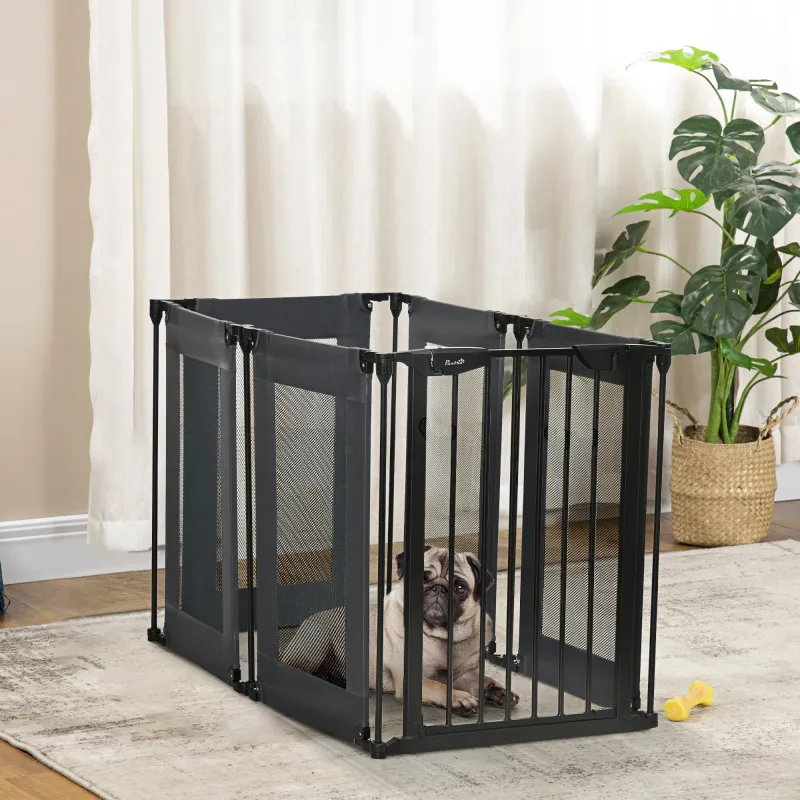 Parque Plegable para Perros de 6 Paneles Convertible en Barrera de Seguridad para Mascotas 117x103x74 cm Negro - Ogal.Es