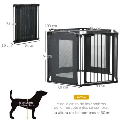 Parque Plegable para Perros de 6 Paneles Convertible en Barrera de Seguridad para Mascotas 117x103x74 cm Negro - Ogal.Es