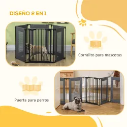 Parque Plegable para Perros de 6 Paneles Convertible en Barrera de Seguridad para Mascotas 117x103x74 cm Negro - Ogal.Es