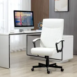 Silla de Oficina con Respaldo Alto Altura Ajustable y Función de Inclinación 65x65x102-112,5 cm Blanco Roto - Ogal.Es