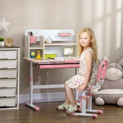 Escritorio y Silla para +3 Años con Altura Ajustable y Mesa Inclinable 80x52x88-109 cm y 35,5x44,5x66-80 cm Rosa - Ogal.Es