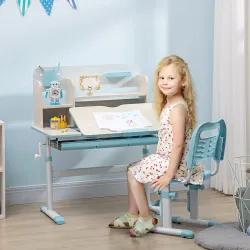 Escritorio y Silla para +3 Años con Altura Ajustable y Mesa Inclinable 80x52x88-109 cm y 35,5x44,5x66-80 cm Azul - Ogal.Es