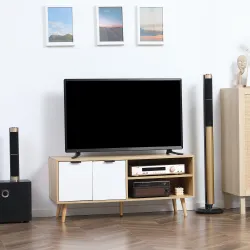 Mueble para TV Moderno con 2 Puertas y 2 Estantes para Televisores de hasta 46" 110x39x48,8 cm Natural y Blanco - Ogal.Es