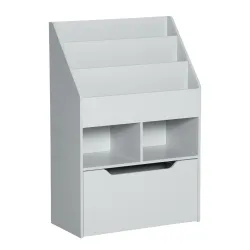 Estantería Infantil de Madera con 3 Compartimentos 2 Cubos y Cajón Móvil con 4 Ruedas 60x29,9x90 cm Gris - Ogal.Es