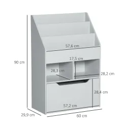 Estantería Infantil de Madera con 3 Compartimentos 2 Cubos y Cajón Móvil con 4 Ruedas 60x29,9x90 cm Gris - Ogal.Es