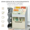 Estantería Infantil de Madera con 3 Compartimentos 2 Cubos y Cajón Móvil con 4 Ruedas 60x29,9x90 cm Gris - Ogal.Es