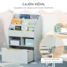 Estantería Infantil de Madera con 3 Compartimentos 2 Cubos y Cajón Móvil con 4 Ruedas 60x29,9x90 cm Gris - Ogal.Es
