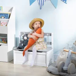 2 en 1 Banco Infantil con Baúl de Almacenamiento para Niños de +18 Meses Carga 50 kg 60x30x50 cm Gris y Blanco - Ogal.Es