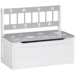 2 en 1 Banco Infantil con Baúl de Almacenamiento para Niños de +18 Meses Carga 50 kg 60x30x50 cm Gris y Blanco - Ogal.Es