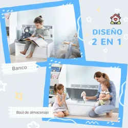 2 en 1 Banco Infantil con Baúl de Almacenamiento para Niños de +18 Meses Carga 50 kg 60x30x50 cm Gris y Blanco - Ogal.Es