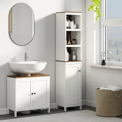 Mueble para Debajo del Lavabo Armario Bajo con 2 Puertas Enmarcadas y Estante Ajustable 60x30x60 cm Blanco - Ogal.Es