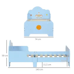 Cama Infantil para Niños de 3-6 Años Cama de Madera con Laterales de Protección Carga Máx. 80kg 143x74x59cm Azul - Ogal.Es