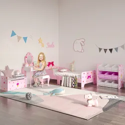 2 en 1 Banco Infantil con Baúl de Almacenamiento para Niños de +18 Meses Carga 50 kg 60x30x50 cm Rosa - Ogal.Es