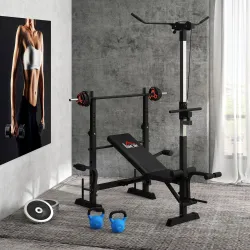 Juego de Barra de Pesas con 6 Discos de Diferentes Pesos para Entrenamiento de Fuerza Ø27x140 cm Negro y Rojo - Ogal.Es
